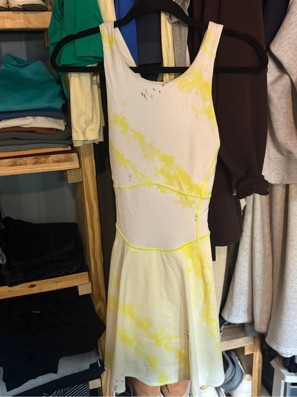 lululemon athletica White & Yellow Tie-Dye Sleeveless Fit-and-Flare Mini Dress